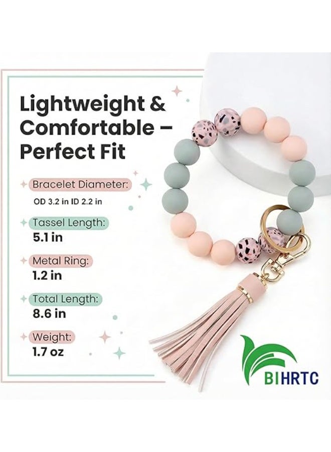 Key Ring Bracelet Car Keychain Holder Wristlet Silicone Women Beaded Bangle Chains - Image 4